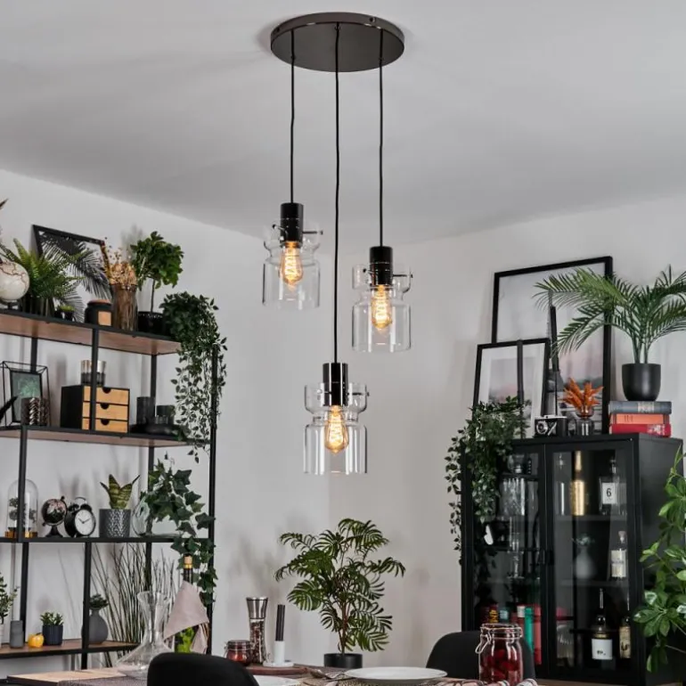 Hasvik Suspension, Suspension Chrome, Noir, 3 lumières