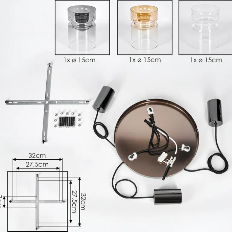 Hasvik Suspension, Suspension Chrome, Noir, 3 lumières