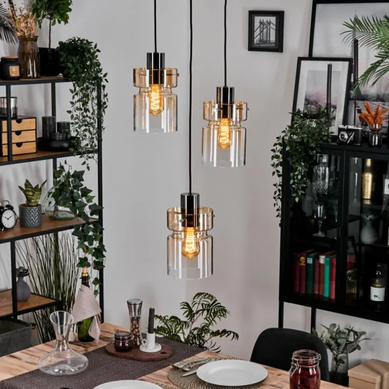 Hasvik Suspension, Suspension Chrome, Noir, 3 lumières