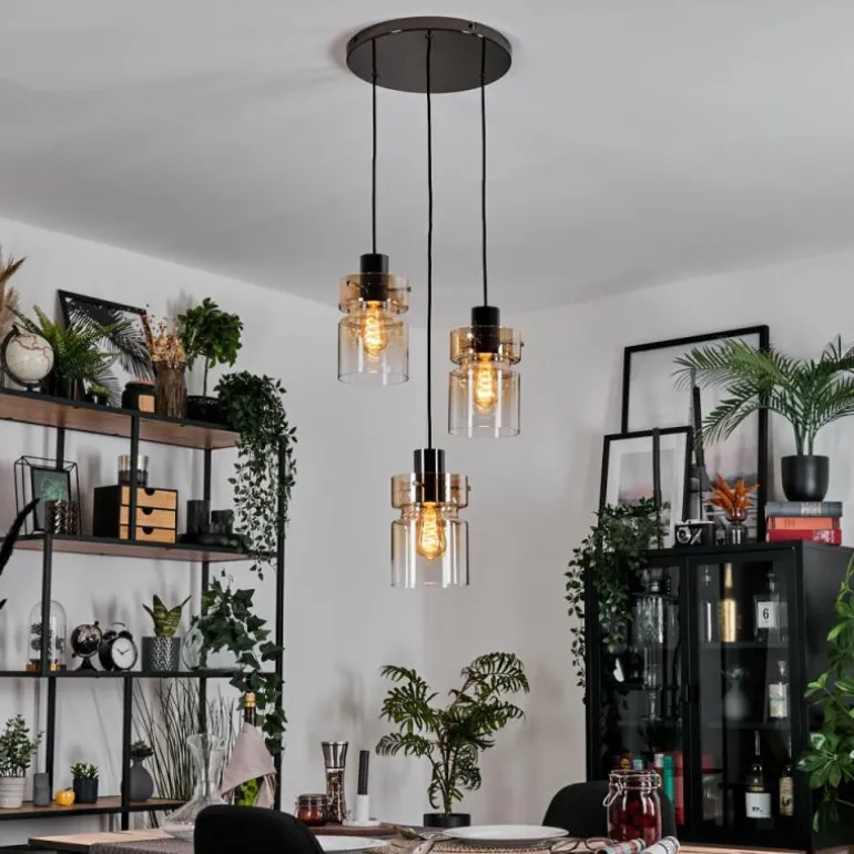 Hasvik Suspension, Suspension Chrome, Noir, 3 lumières
