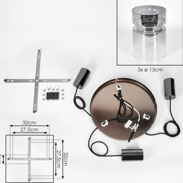 Hasvik Suspension, Suspension Chrome, Noir, 3 lumières