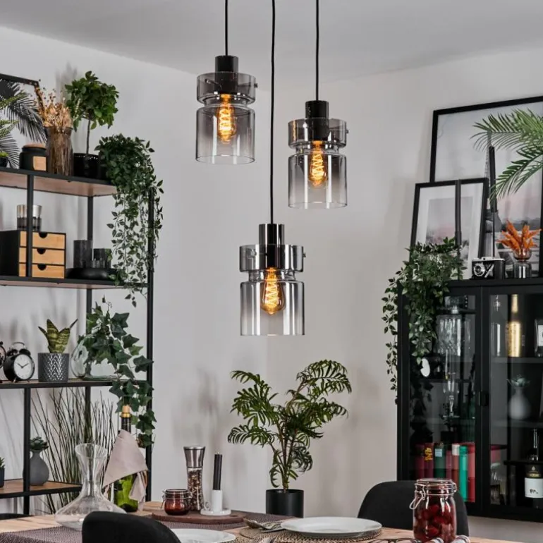 Hasvik Suspension, Suspension Chrome, Noir, 3 lumières