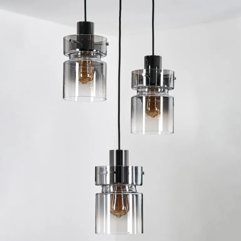 Hasvik Suspension, Suspension Chrome, Noir, 3 lumières