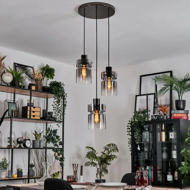 Hasvik Suspension, Suspension Chrome, Noir, 3 lumières