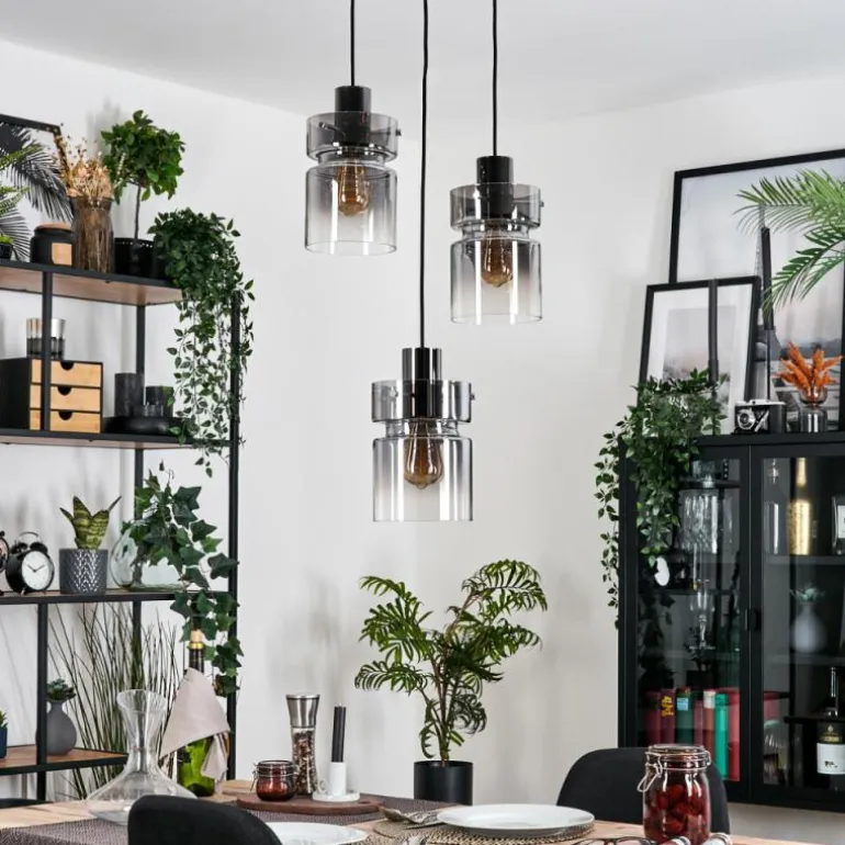 Hasvik Suspension, Suspension Chrome, Noir, 3 lumières