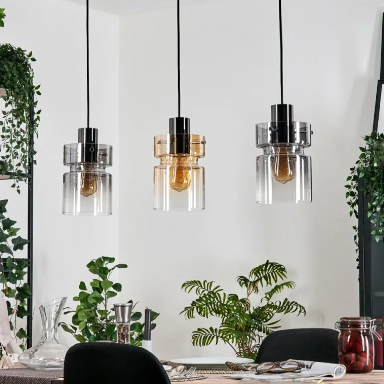 Hasvik Suspension, Suspension Chrome, Noir, 3 lumières