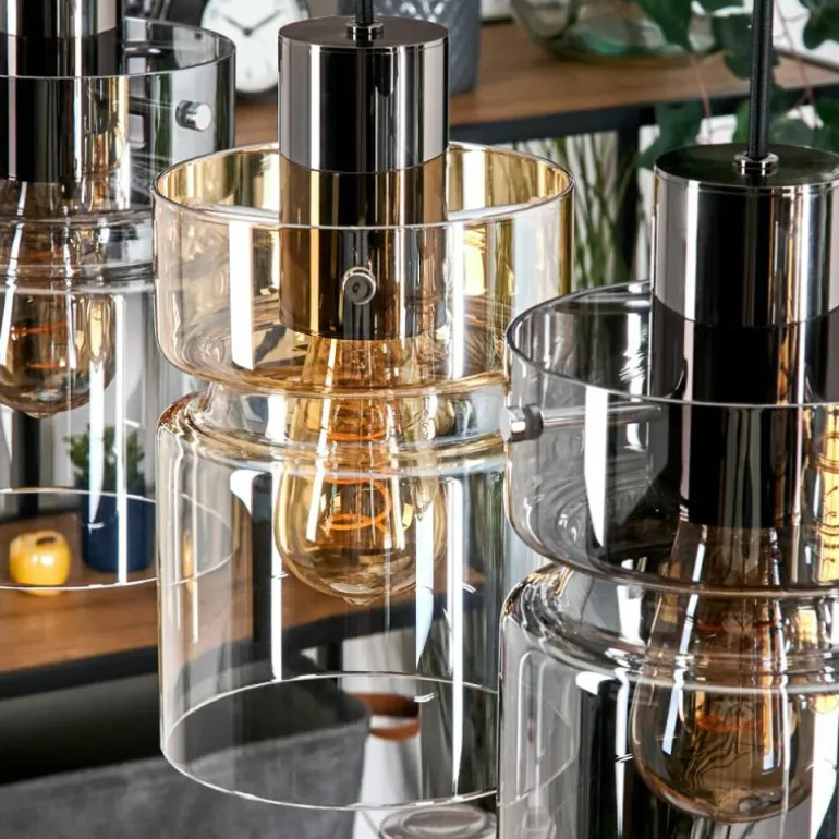 Hasvik Suspension, Suspension Chrome, Noir, 3 lumières