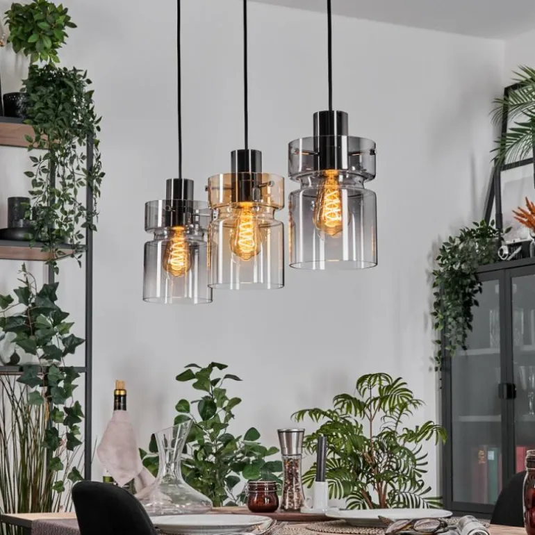 Hasvik Suspension, Suspension Chrome, Noir, 3 lumières