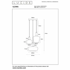 ILONA Suspension Luminaires Lucide Noir, 3 lumières