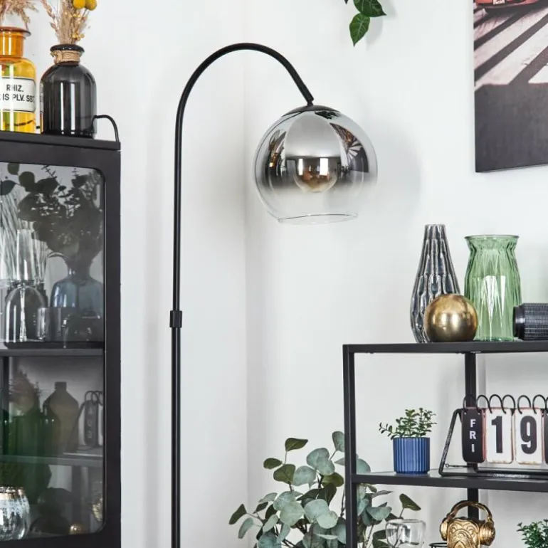 Koyoto Boule lumineuse, Lampadaire Chrome, Clair, Fumé, 1 lumière