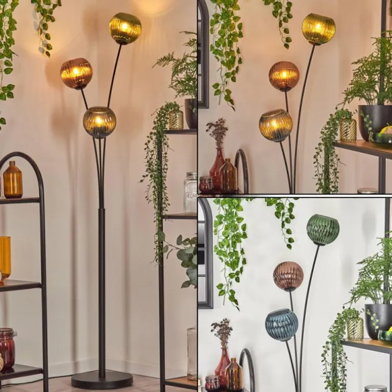 Koyoto Boule lumineuse, Lampadaire Bleu, Vert, Cuivré, 3 lumières