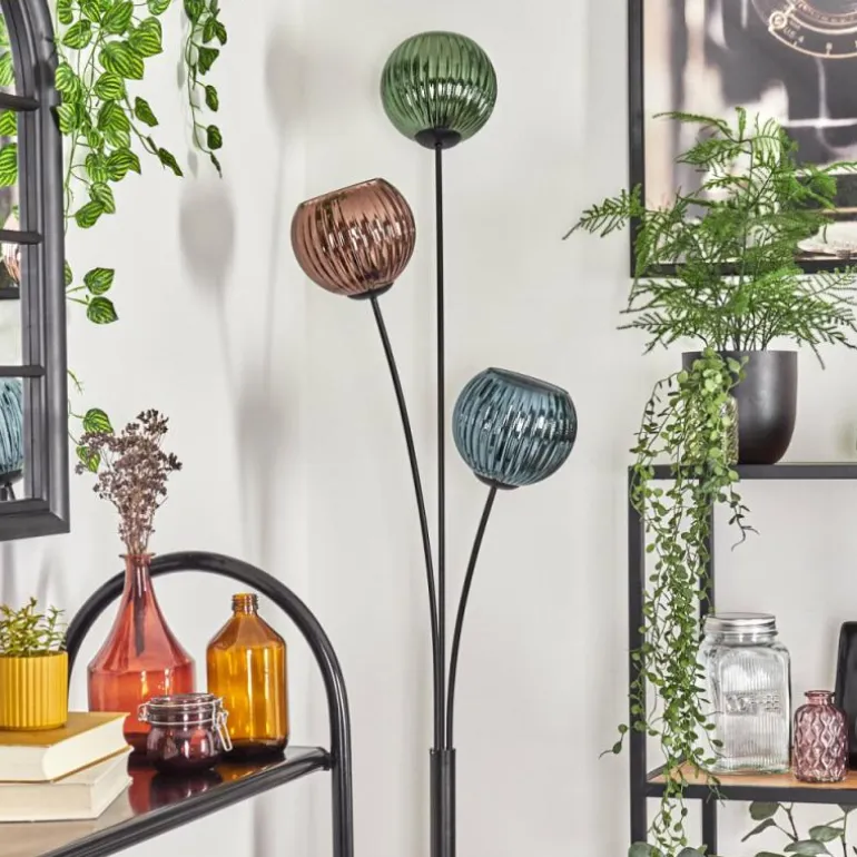 Koyoto Boule lumineuse, Lampadaire Bleu, Vert, Cuivré, 3 lumières