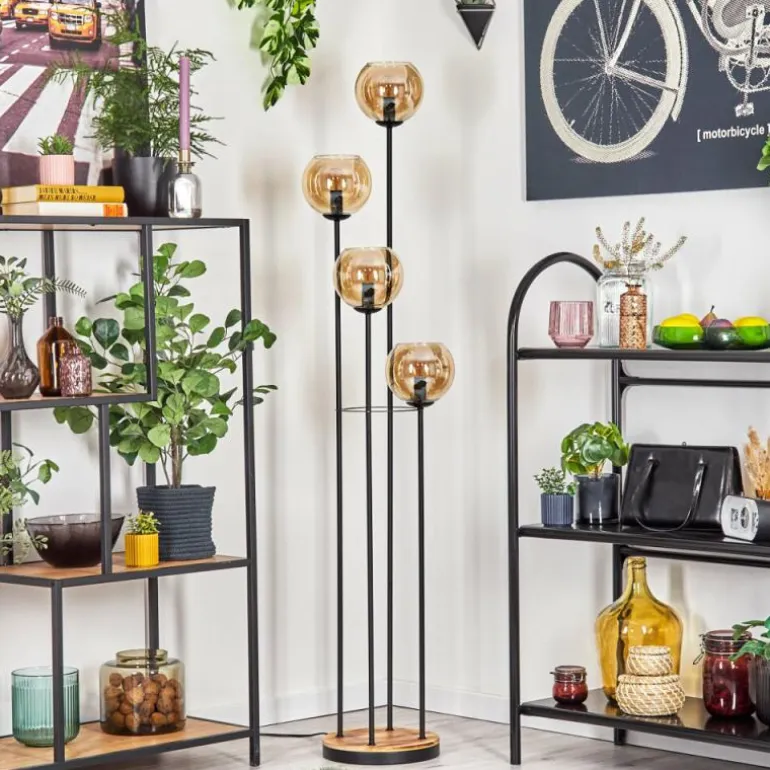 Koyoto Lampadaire 30 cm Bois clair, Noir, 4 lumières