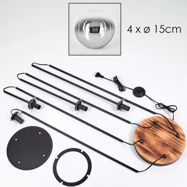 Koyoto Lampadaire 25 cm Bois clair, Noir, 4 lumières