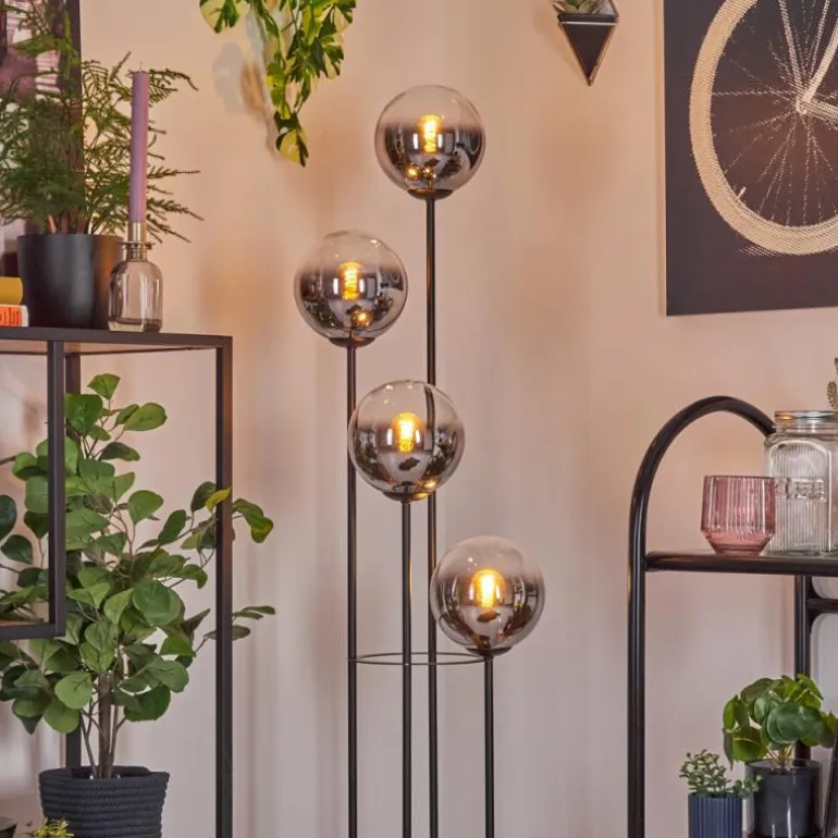 Koyoto Lampadaire 25 cm Bois clair, Noir, 4 lumières