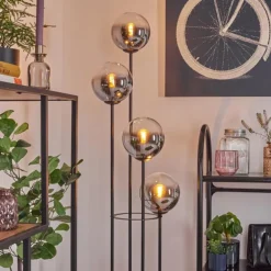 Koyoto Lampadaire 25 cm Bois clair, Noir, 4 lumières