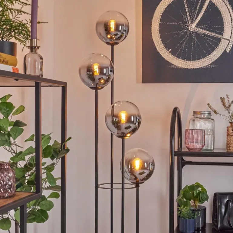 Koyoto Lampadaire 25 cm Bois clair, Noir, 4 lumières