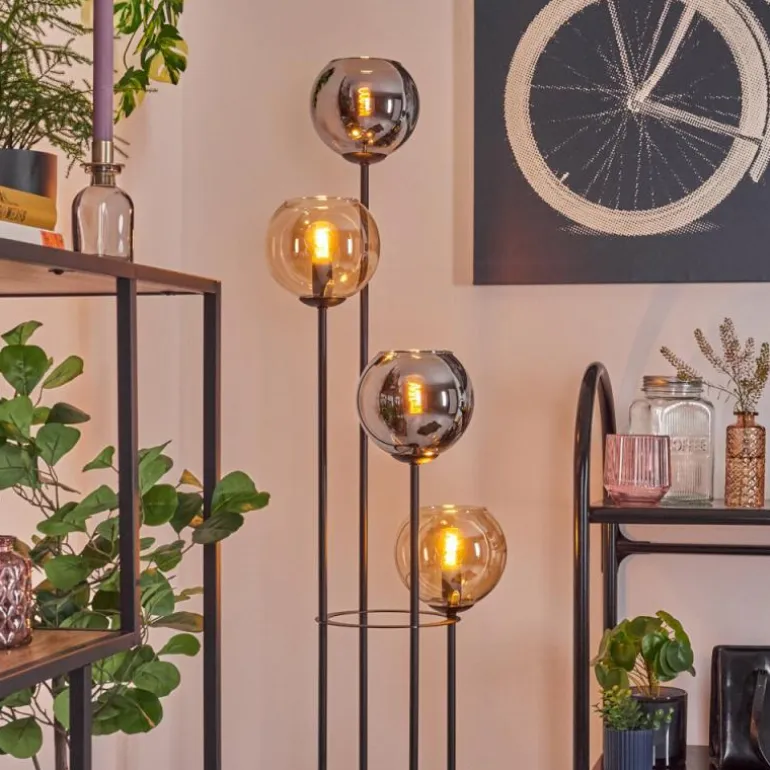 Koyoto Lampadaire 30 cm Bois clair, Noir, 4 lumières