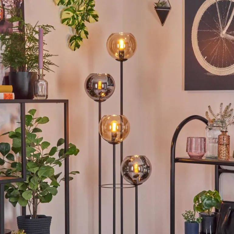 Koyoto Lampadaire 30 cm Bois clair, Noir, 4 lumières