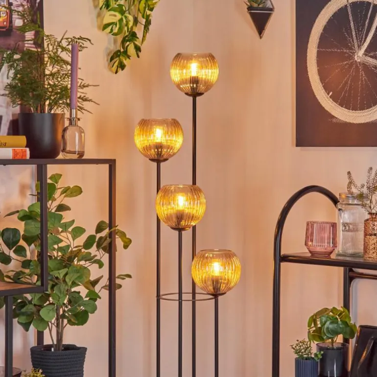 Koyoto Lampadaire 30 cm Bois clair, Noir, 4 lumières