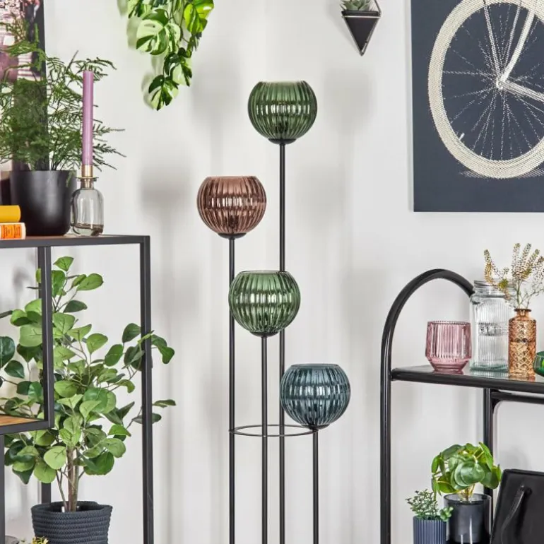 Koyoto Lampadaire 30 cm Bois clair, Noir, 4 lumières
