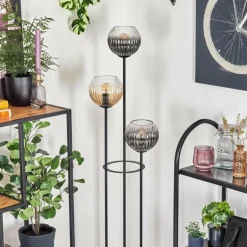 Koyoto Lampadaire 30 cm Bois foncé, Noir, 3 lumières