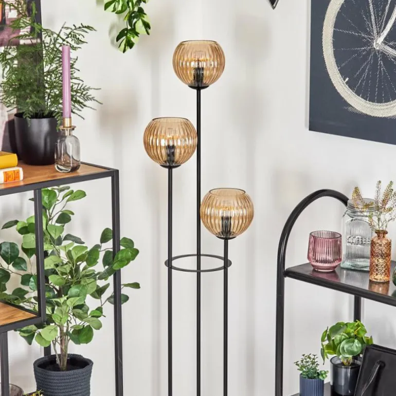 Koyoto Lampadaire 30 cm Bois foncé, Noir, 3 lumières