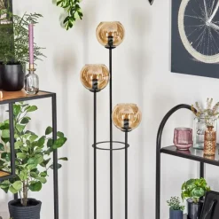Koyoto Lampadaire 30 cm Bois foncé, Noir, 3 lumières
