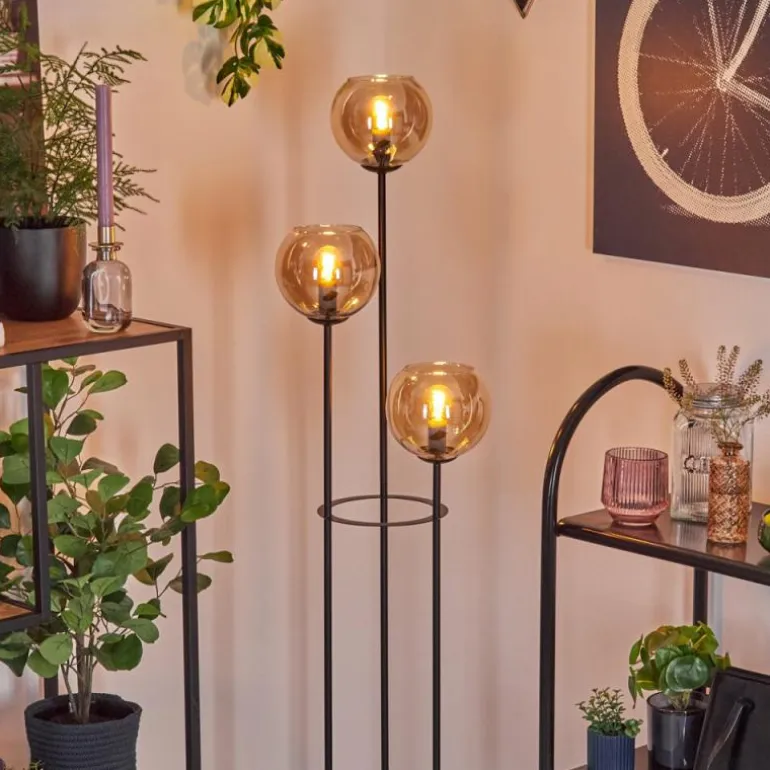 Koyoto Lampadaire 30 cm Bois foncé, Noir, 3 lumières