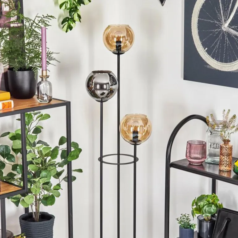 Koyoto Lampadaire 30 cm Bois foncé, Noir, 3 lumières