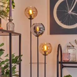 Koyoto Lampadaire 30 cm Bois foncé, Noir, 3 lumières