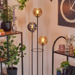 Koyoto Lampadaire 30 cm Bois foncé, Noir, 3 lumières
