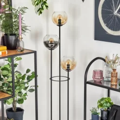 Koyoto Lampadaire 25 cm Bois foncé, Noir, 3 lumières