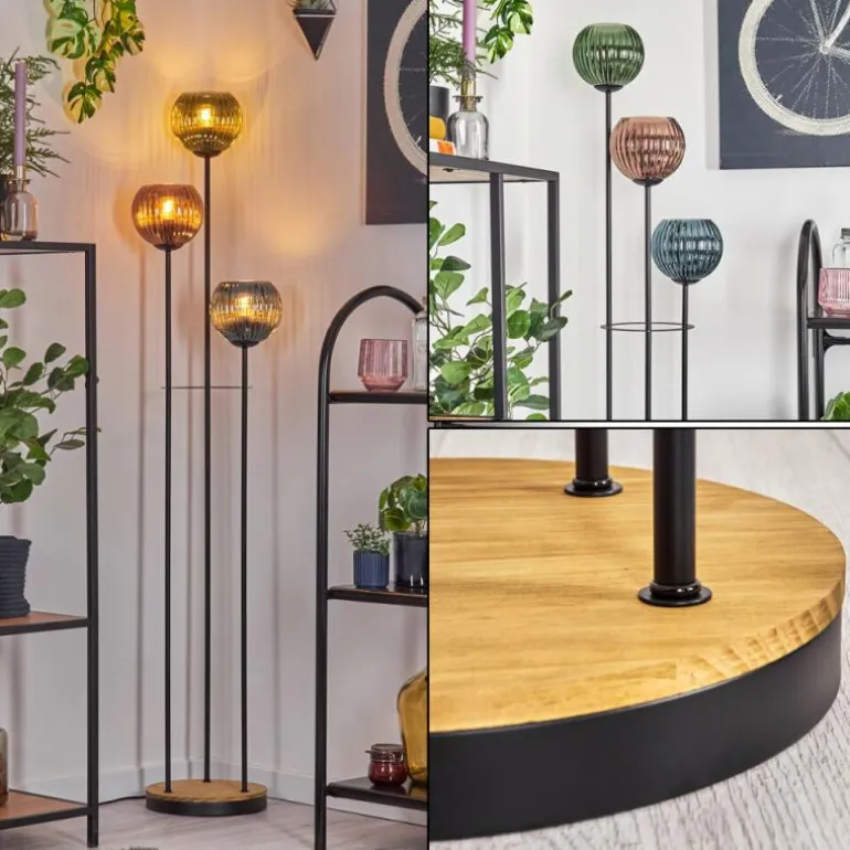 Koyoto Lampadaire 30 cm Bois foncé, Noir, 3 lumières