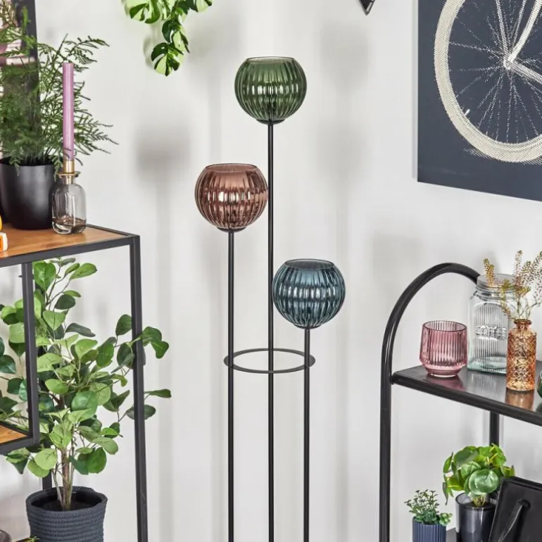 Koyoto Lampadaire 30 cm Bois foncé, Noir, 3 lumières