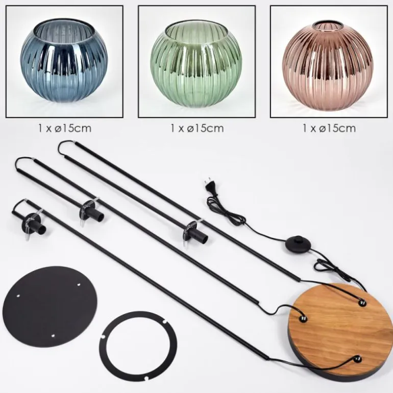 Koyoto Lampadaire 30 cm Bois foncé, Noir, 3 lumières