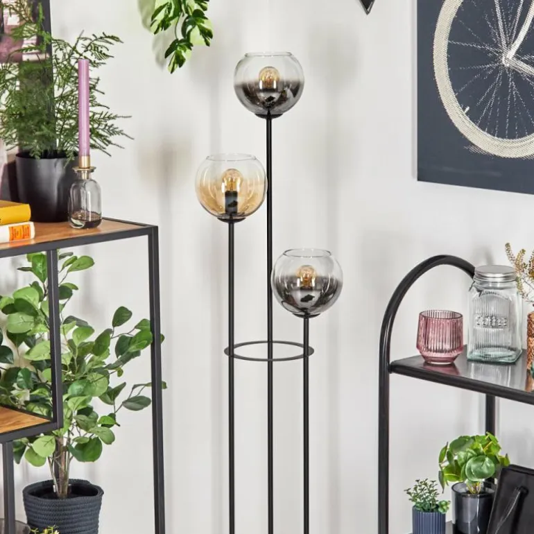 Koyoto Lampadaire 30 cm Bois clair, Noir, 3 lumières