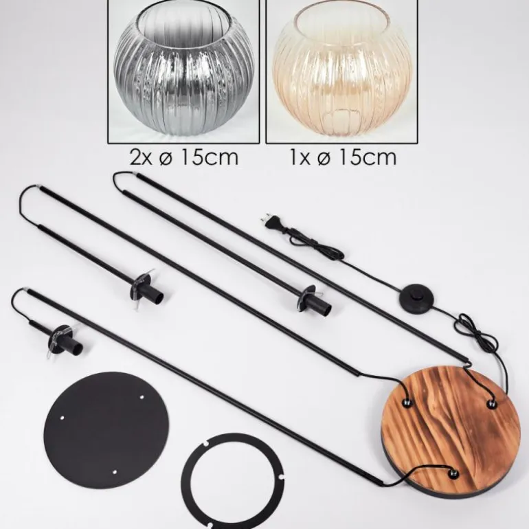 Koyoto Lampadaire 30 cm Bois clair, Noir, 3 lumières