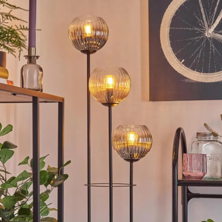 Koyoto Lampadaire 30 cm Bois clair, Noir, 3 lumières