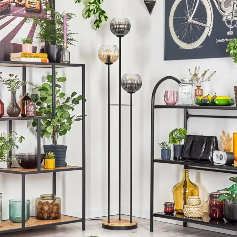 Koyoto Lampadaire 30 cm Bois clair, Noir, 3 lumières