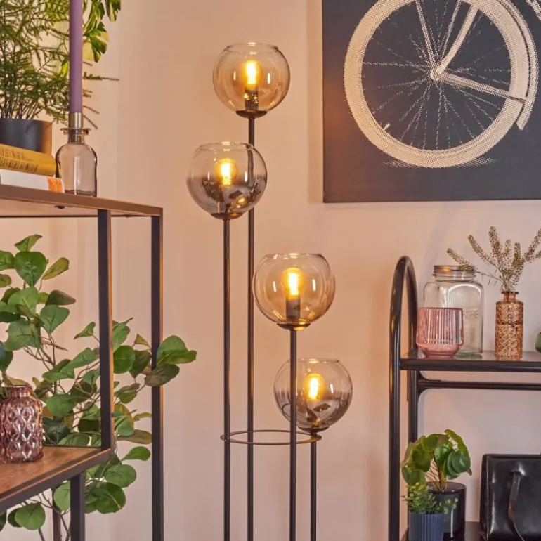 Koyoto Lampadaire 30 cm Bois foncé, Noir, 4 lumières