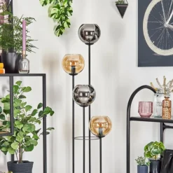 Koyoto Lampadaire 30 cm Bois foncé, Noir, 4 lumières