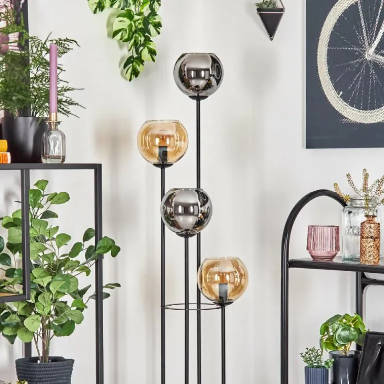 Koyoto Lampadaire 30 cm Bois foncé, Noir, 4 lumières
