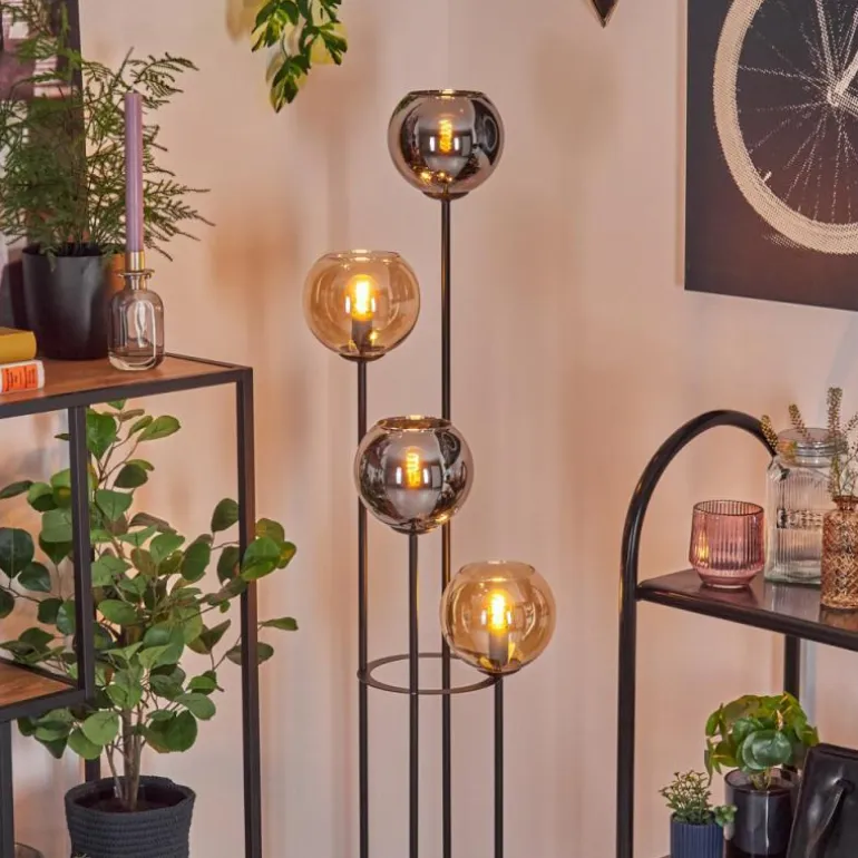 Koyoto Lampadaire 30 cm Bois foncé, Noir, 4 lumières