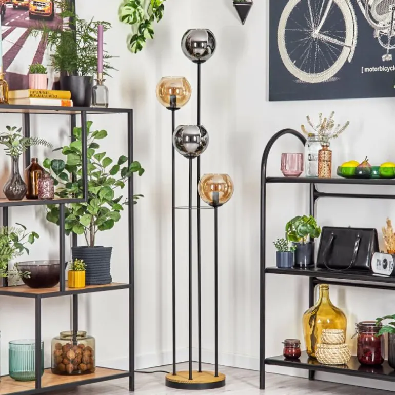 Koyoto Lampadaire 30 cm Bois foncé, Noir, 4 lumières