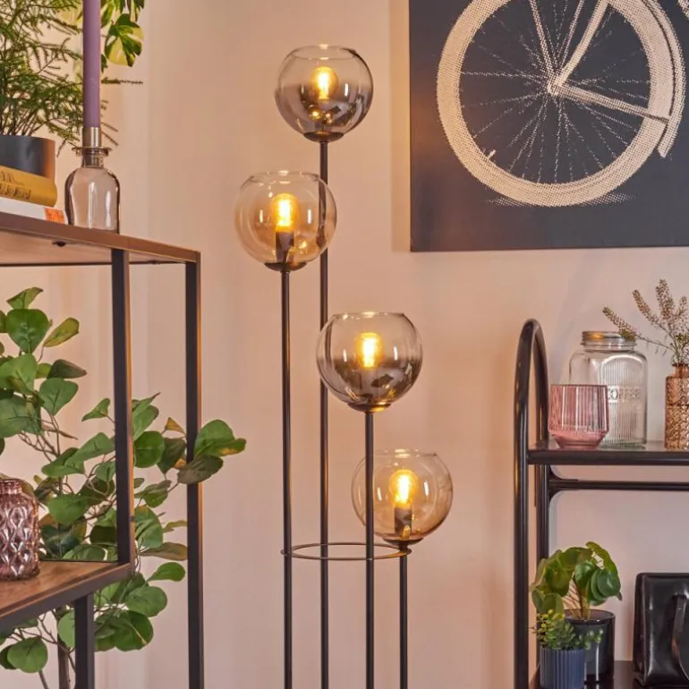 Koyoto Lampadaire 30 cm Bois foncé, Noir, 4 lumières