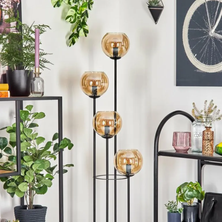 Koyoto Lampadaire 30 cm Bois foncé, Noir, 4 lumières