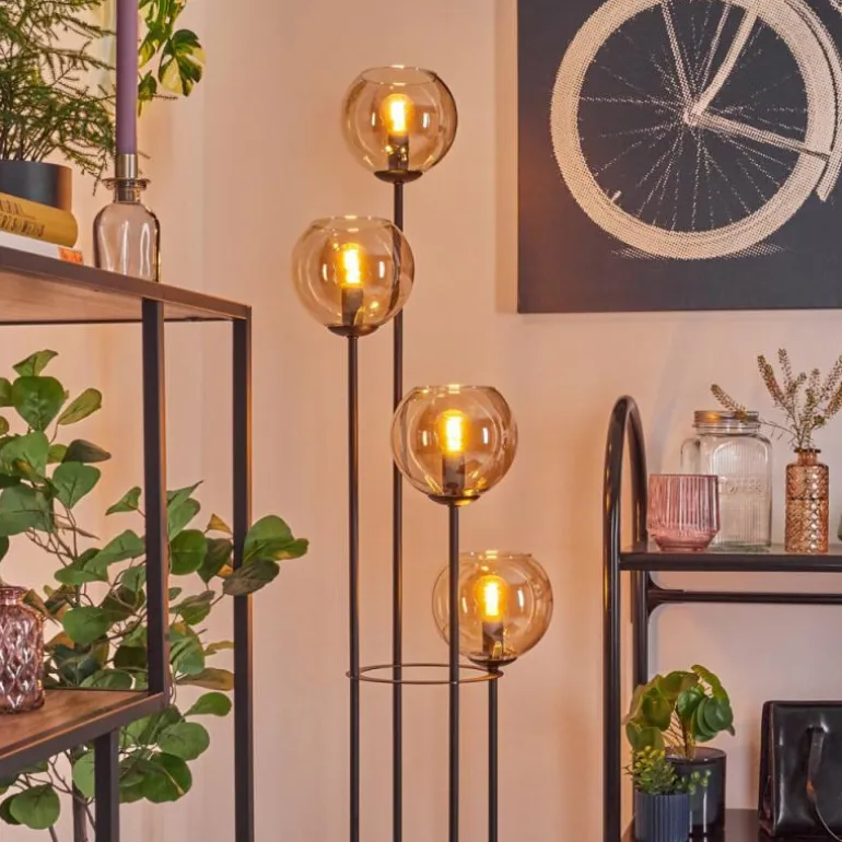Koyoto Lampadaire 30 cm Bois foncé, Noir, 4 lumières