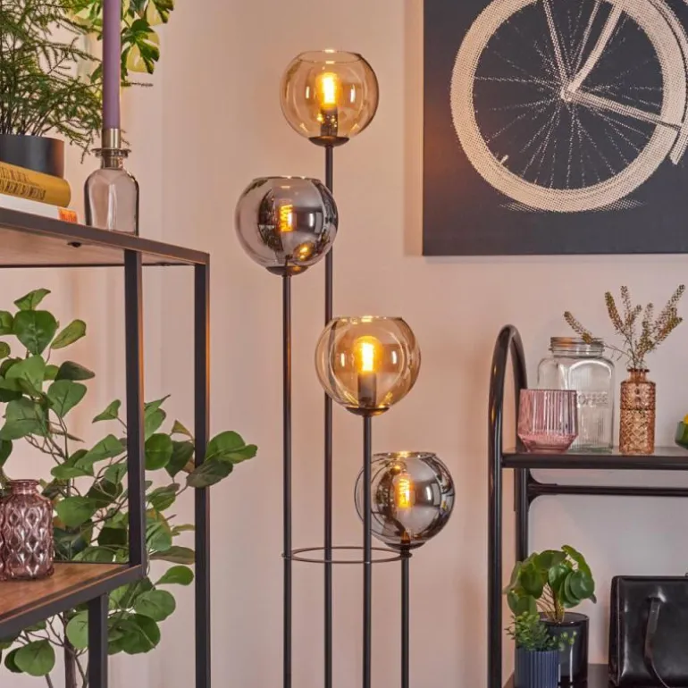 Koyoto Lampadaire 30 cm Bois foncé, Noir, 4 lumières