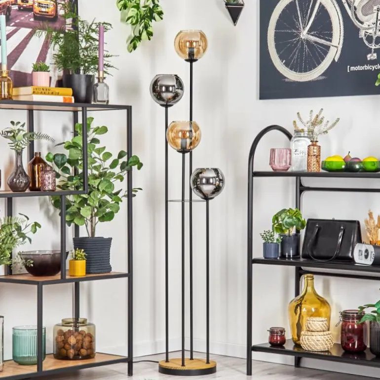 Koyoto Lampadaire 30 cm Bois foncé, Noir, 4 lumières